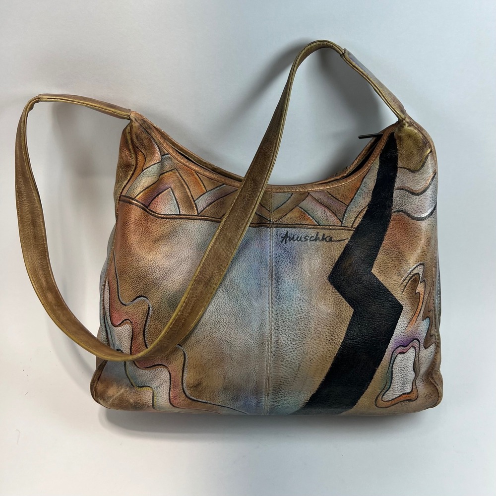 Anuschka Hand Painted Leather Conceal Carry Hobo Abstract Metallic Bag Purse